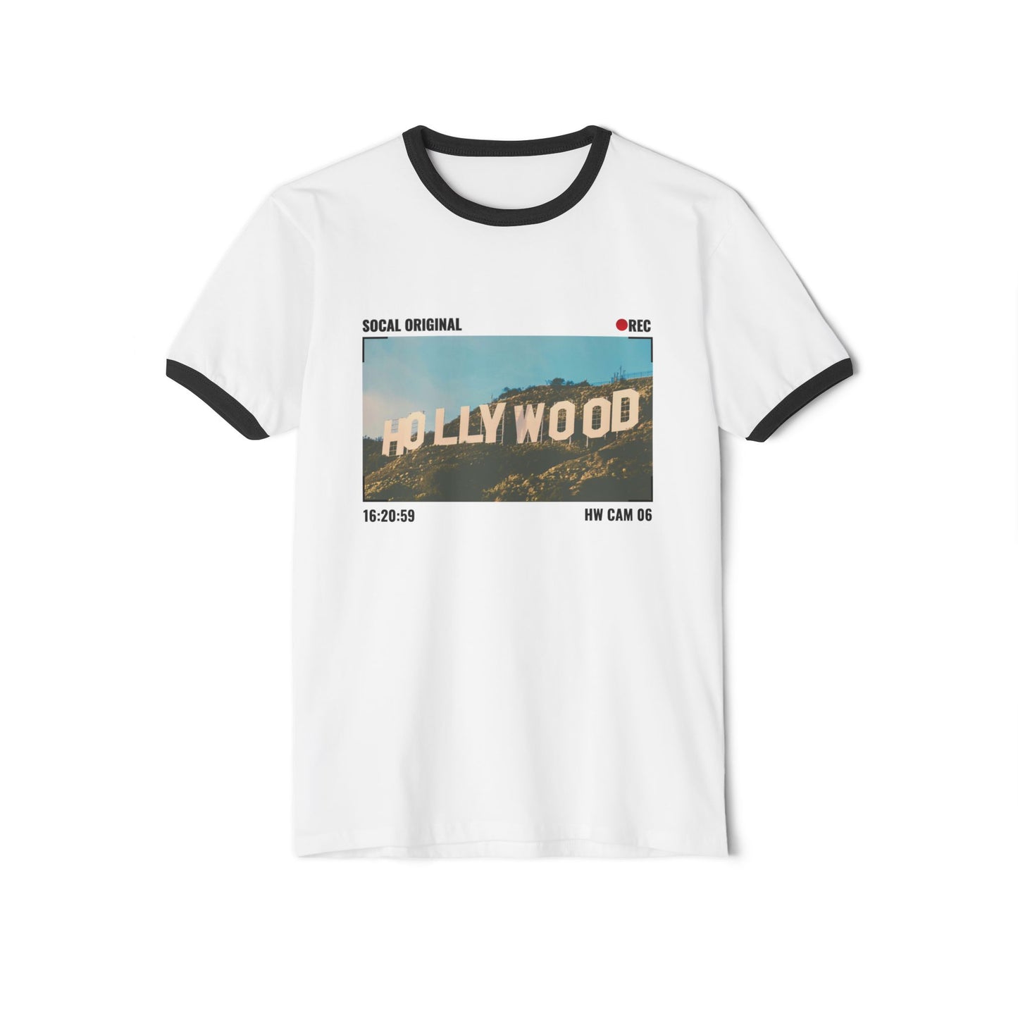 Hollywood Sign HW CAM 06 Unisex Cotton Ringer T-Shirt