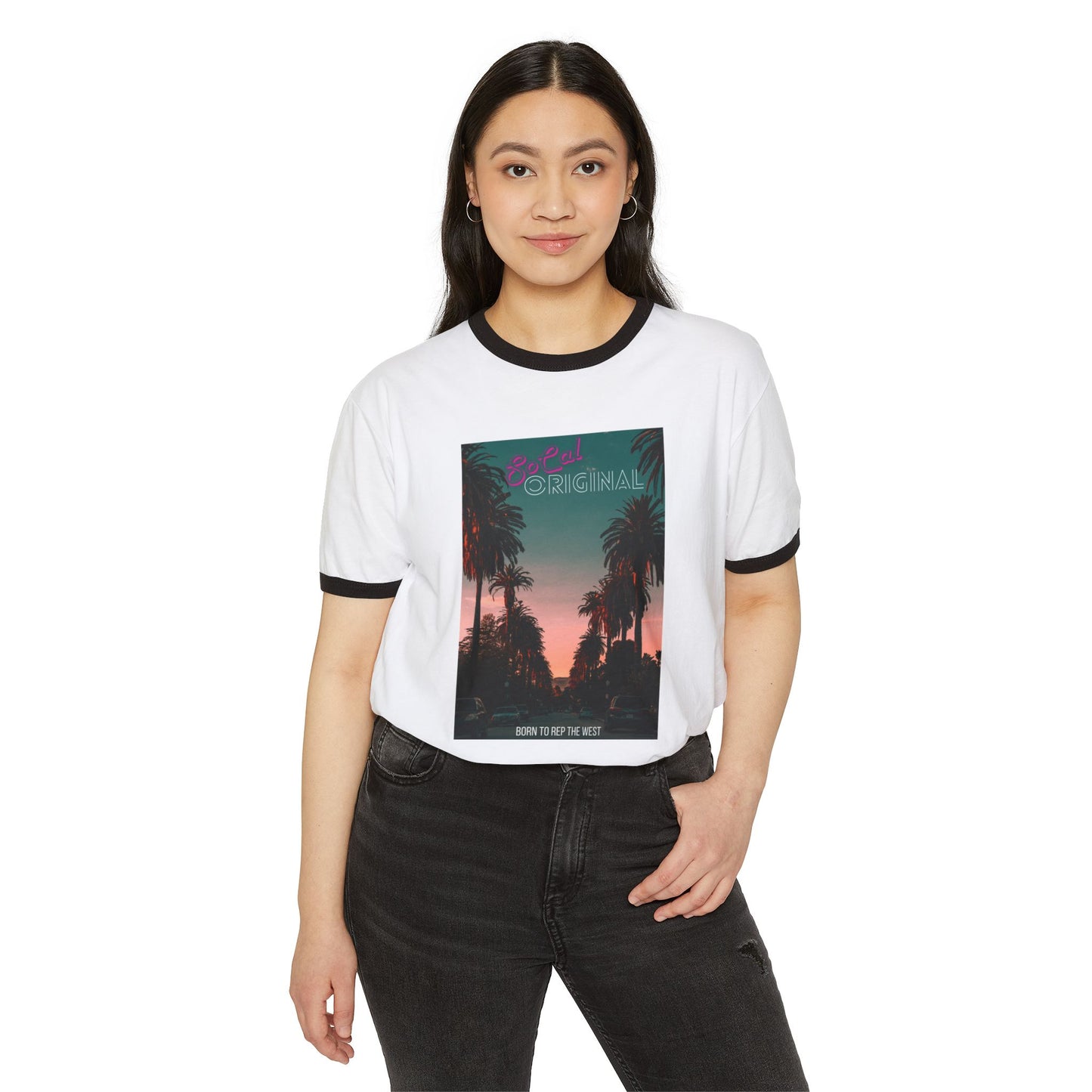 Born To Rep The West" Palm Tree Unisex Cotton Ringer T-Shirt