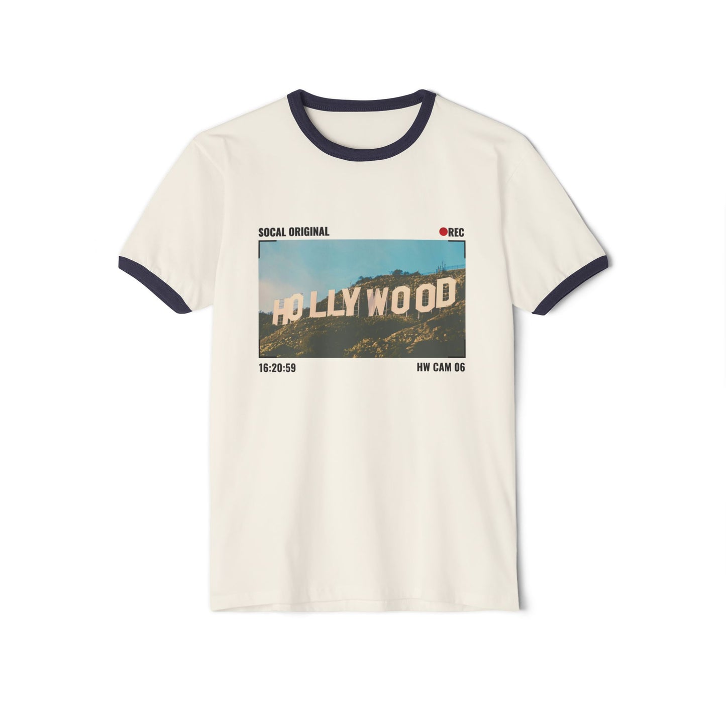 Hollywood Sign HW CAM 06 Unisex Cotton Ringer T-Shirt