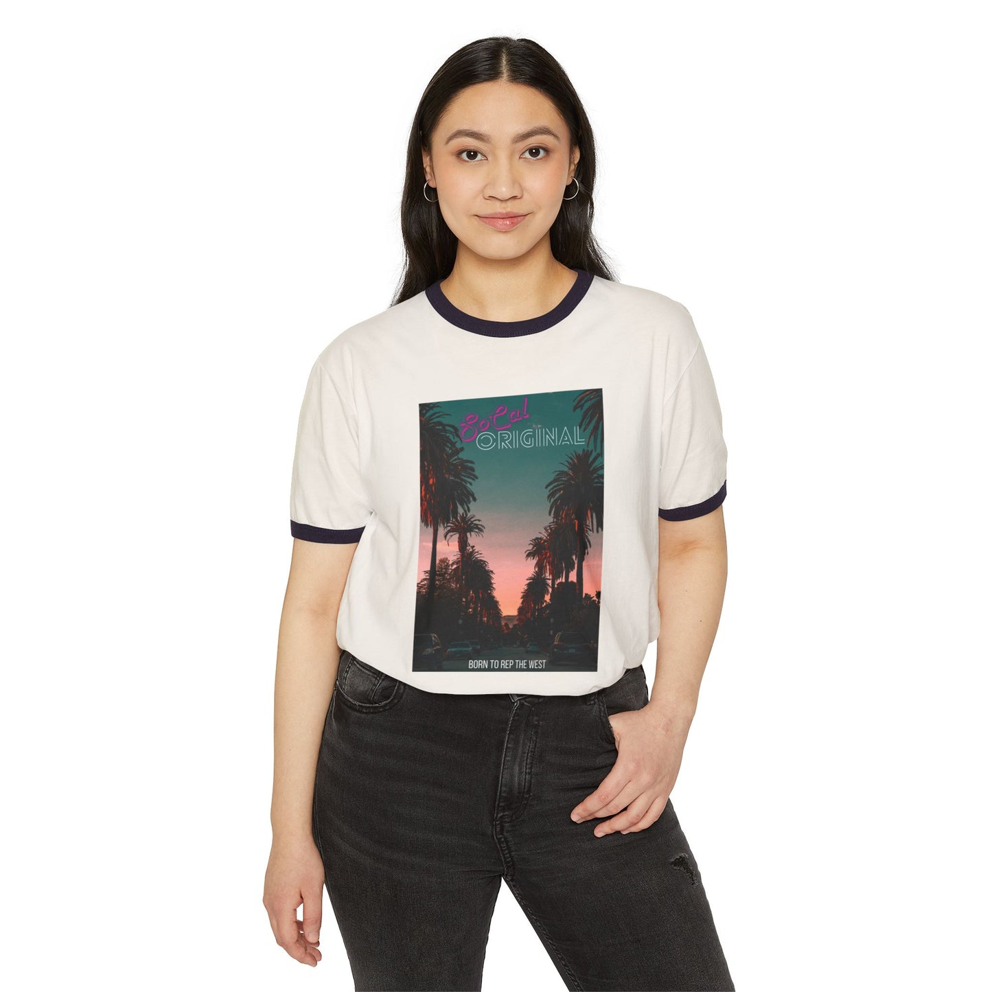 Born To Rep The West" Palm Tree Unisex Cotton Ringer T-Shirt