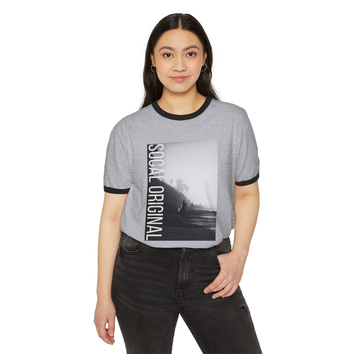 Surfer at Dawn Unisex Cotton Ringer T-Shirt