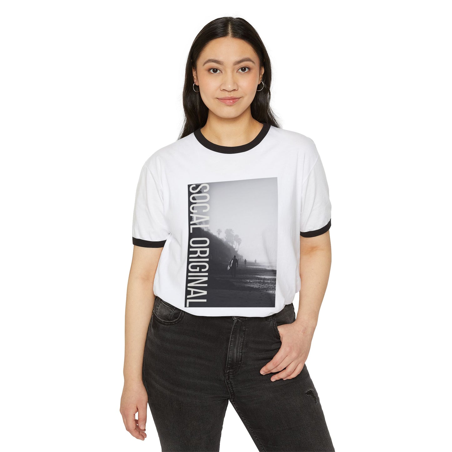 Surfer at Dawn Unisex Cotton Ringer T-Shirt