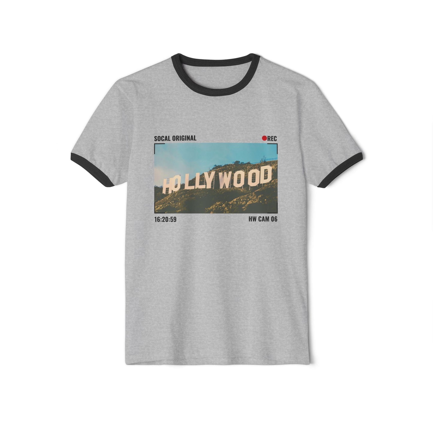 Hollywood Sign HW CAM 06 Unisex Cotton Ringer T-Shirt