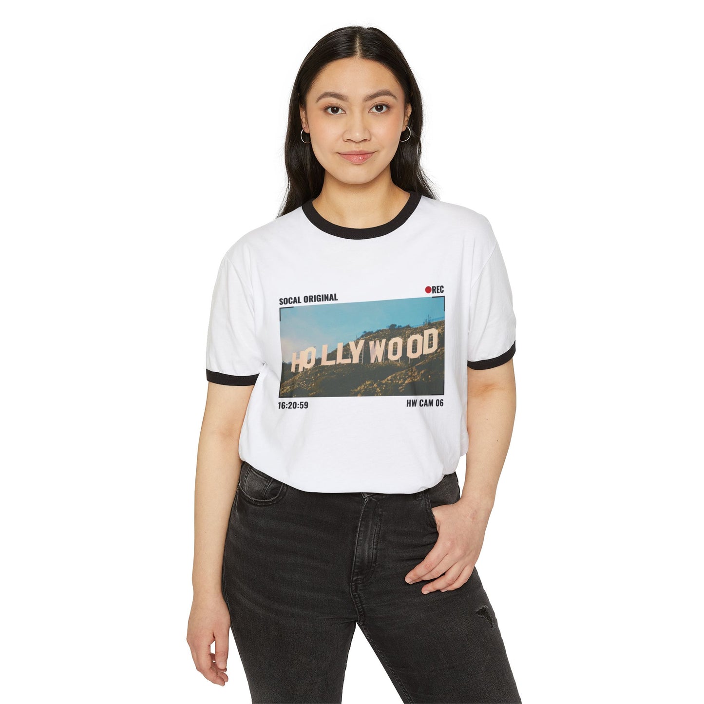 Hollywood Sign HW CAM 06 Unisex Cotton Ringer T-Shirt