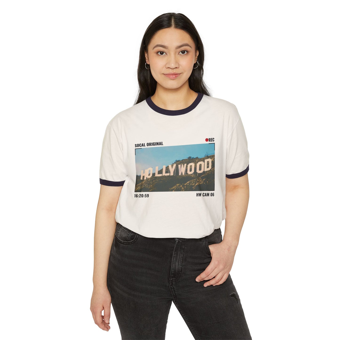 Hollywood Sign HW CAM 06 Unisex Cotton Ringer T-Shirt