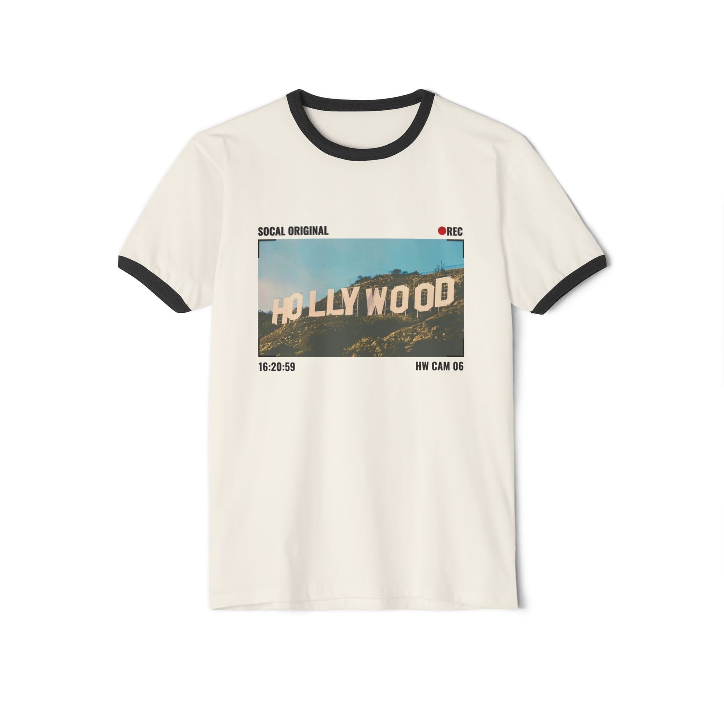 Hollywood Sign HW CAM 06 Unisex Cotton Ringer T-Shirt