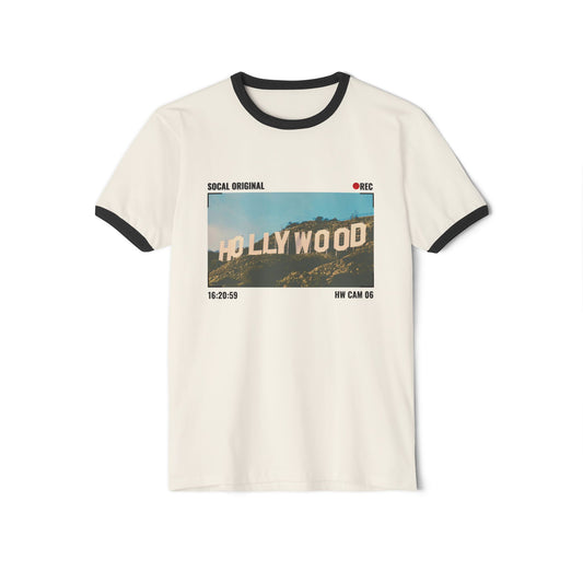 Hollywood Sign HW CAM 06 Unisex Cotton Ringer T-Shirt