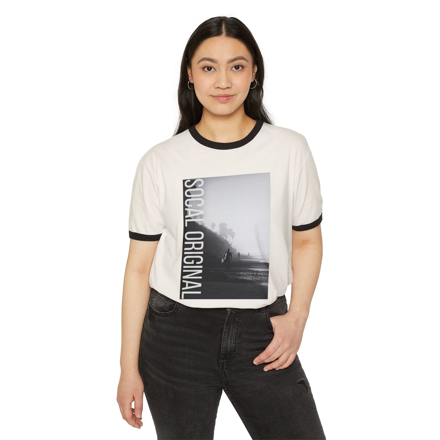 Surfer at Dawn Unisex Cotton Ringer T-Shirt